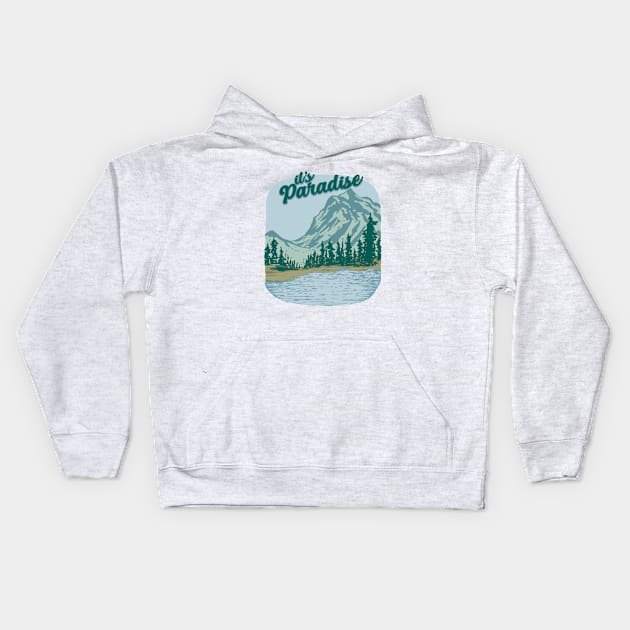 Mountain landscape Paradise Kids Hoodie by Mako Design 